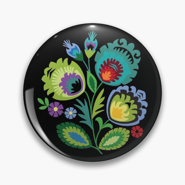 Item preview, Polish Folk Flowers Green on Black designed and sold by Barbara Pixton.