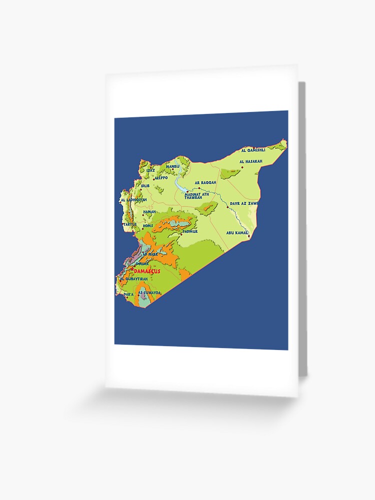 Carte De Vœux Pays Syrie Carte Physique Detaillee Carte Topographique Des Frontieres De La Syrie Par Mashmosh Redbubble