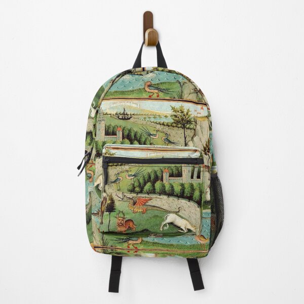 Item preview, MEDIEVAL BESTIARY UNICORN,LION,DRAGON,LEOPARD,WILD GOATS IN GREEN LANDSCAPE designed and sold by BulganLumini.
