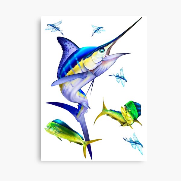 Vista previa del artículo con la obra «Marlin Blanco y Mahi Mahi», diseñado y vendido por Mary Tracy.