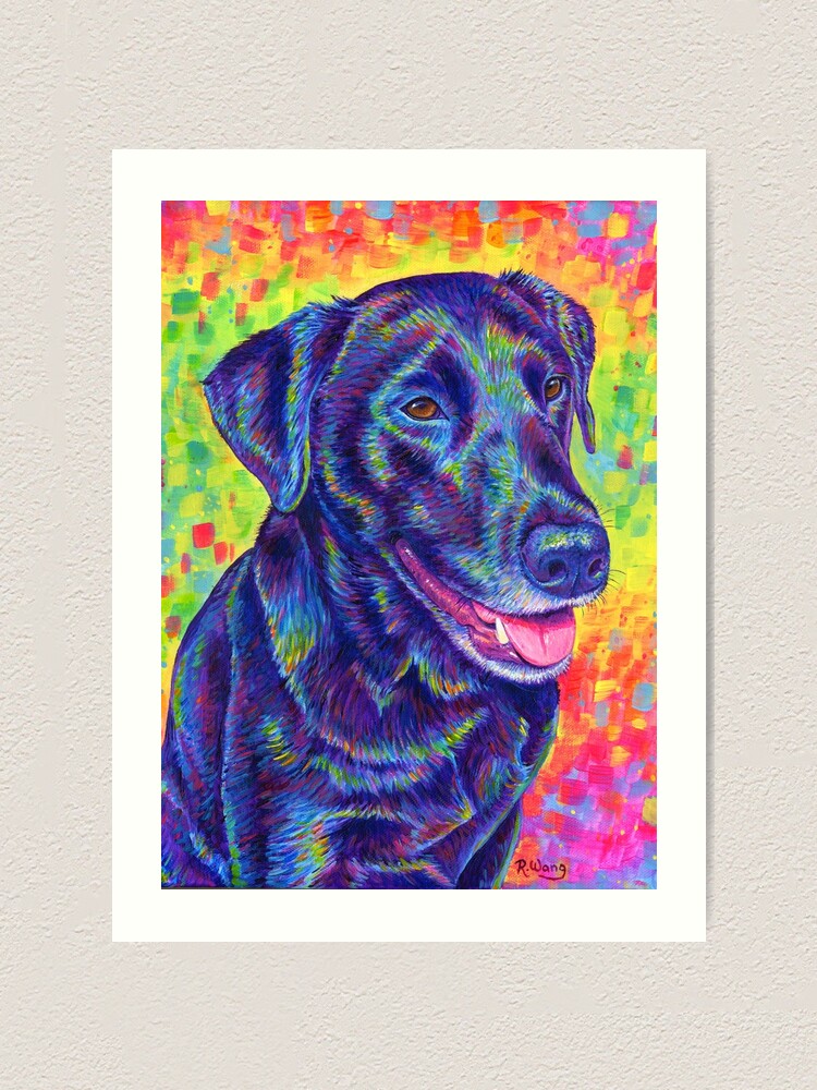 Alternate view of Happy Go Lucky - Rainbow Black Labrador Retriever Art Print