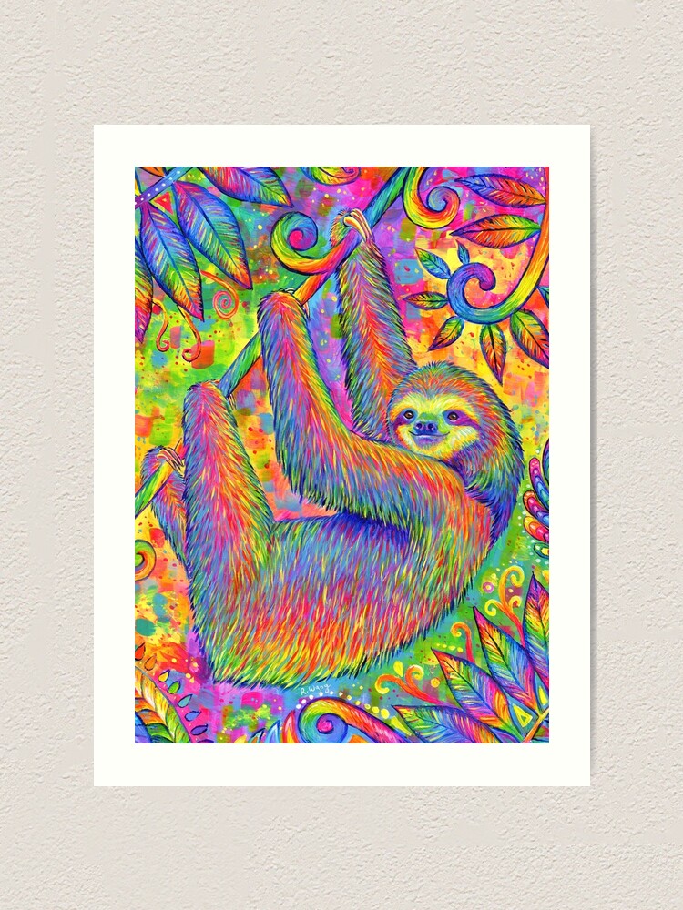 Alternate view of Hanging Around - Psychedelic Sloth Art Print