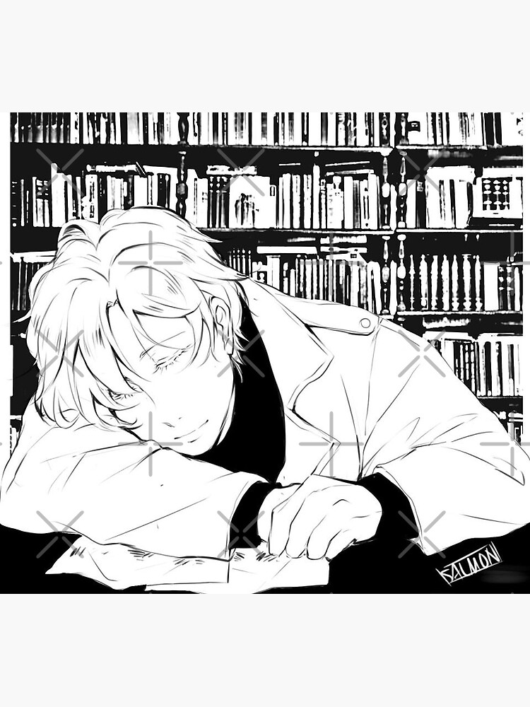 "Banana Fish Ash Sleeping in the Library" Sticker by MykaAndSalmon