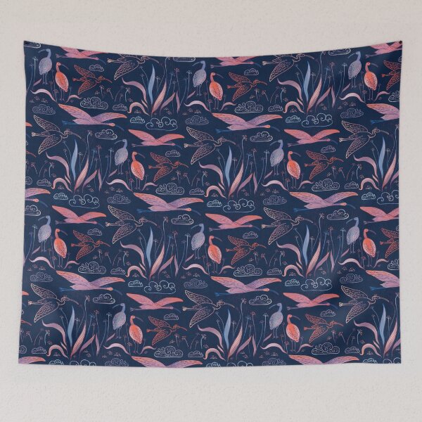 Item preview, Scarlet ibises on dark blue designed and sold by illaberekdesign.
