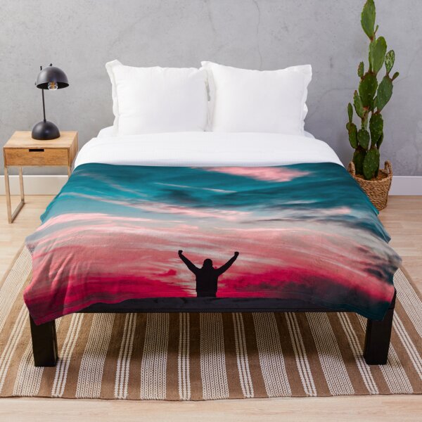 Item preview, Silhouette of Man Raising Hands Against a Red Sunset Light designed and sold by One niche my world.