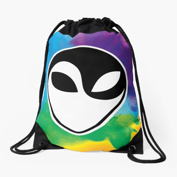 Rainbow Alien Yin Yang Drawstring Bag