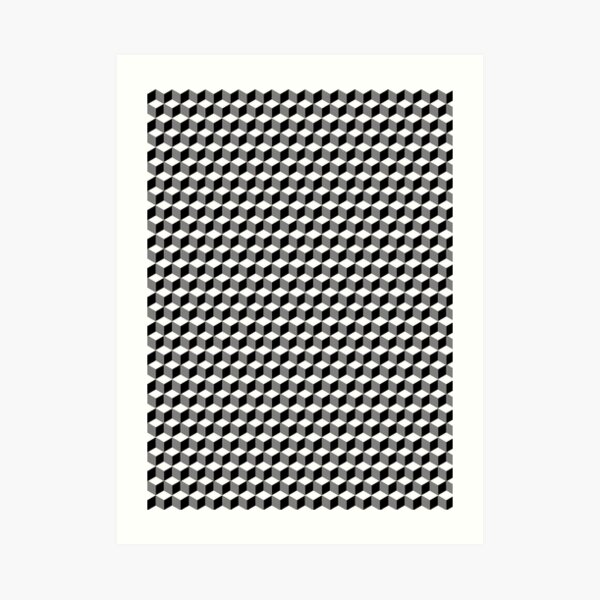 iLLusions, Monochrome, 3d cubes, Pattern Art Print