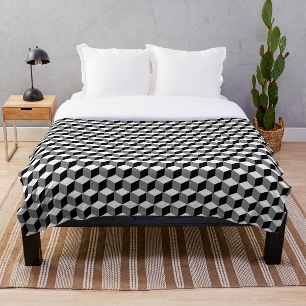 iLLusions, Monochrome, 3d cubes, Pattern Throw Blanket
