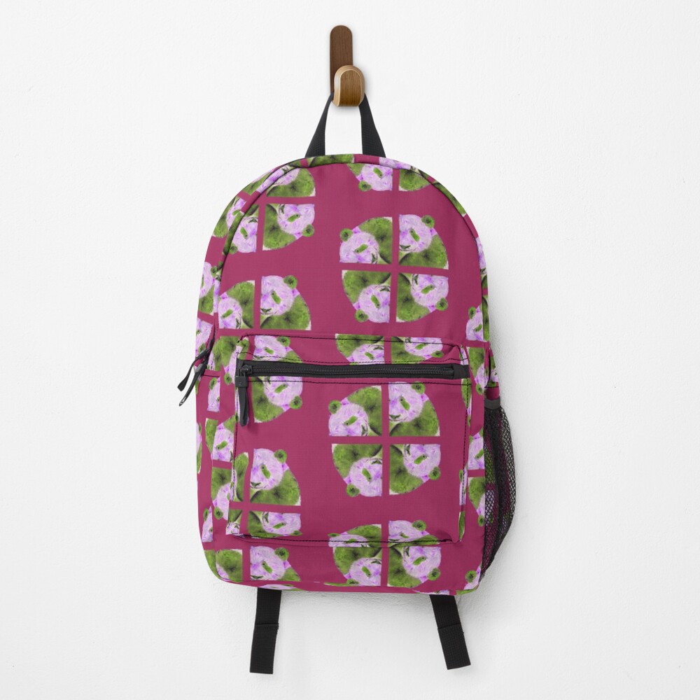 Panda pattern in purple and green Backpack