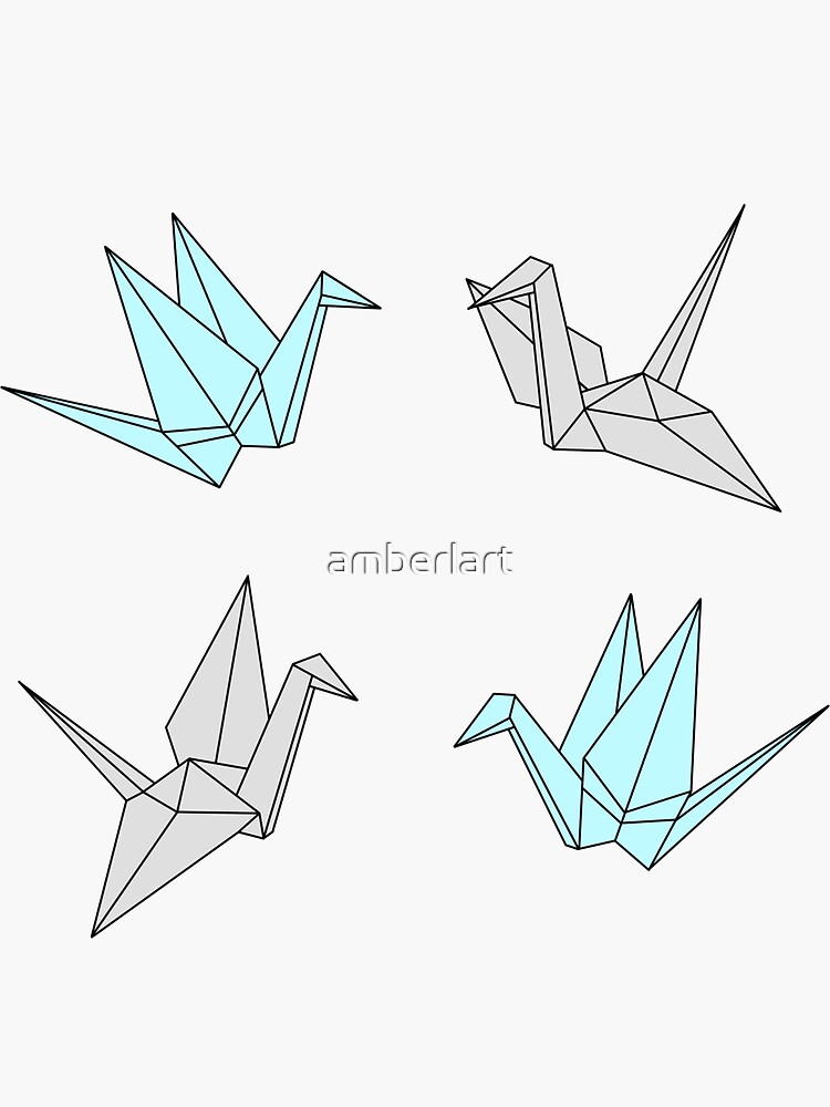 "Paper Cranes with black outline" Sticker for Sale by amberlart | Redbubble