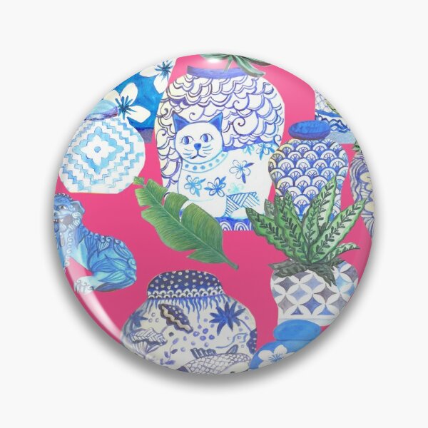 Item preview, Frascos de jengibre o jarrones vintage con plantas y chinoiserie rosa fucsia, acuarela designed and sold by MagentaRose.