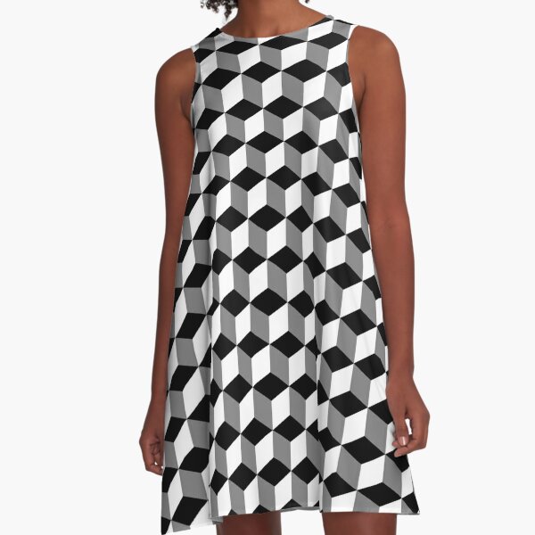 ILLusion, 3d cubes, Pattern A-Line Dress