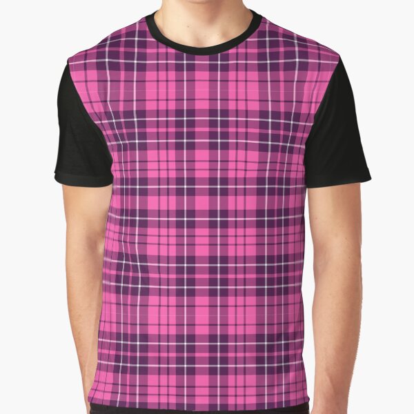 Pink Purple Scottish Tartan Checked Plaid Pattern Graphic T-Shirt