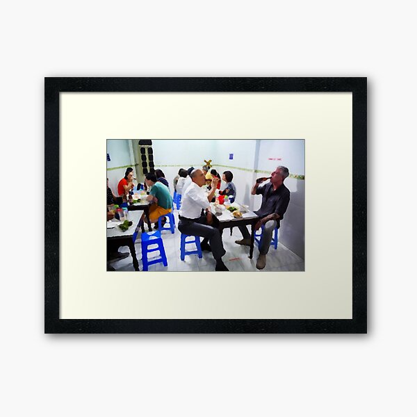 ANTHONY BOURDAIN and BARACK OBAMA having a beer in Vietnam - IMPRESSIONISTIC Framed Art Print