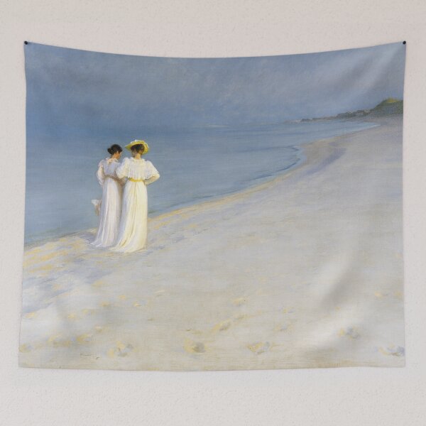 Item preview, Painting Art, P.S. Krøyer Paintings Artist, Summer Evening on Skagen's Beach. Anna Archer and Marie Kroyer Walking Together, by Peder Severin Kroye designed and sold by SasyJamArt.