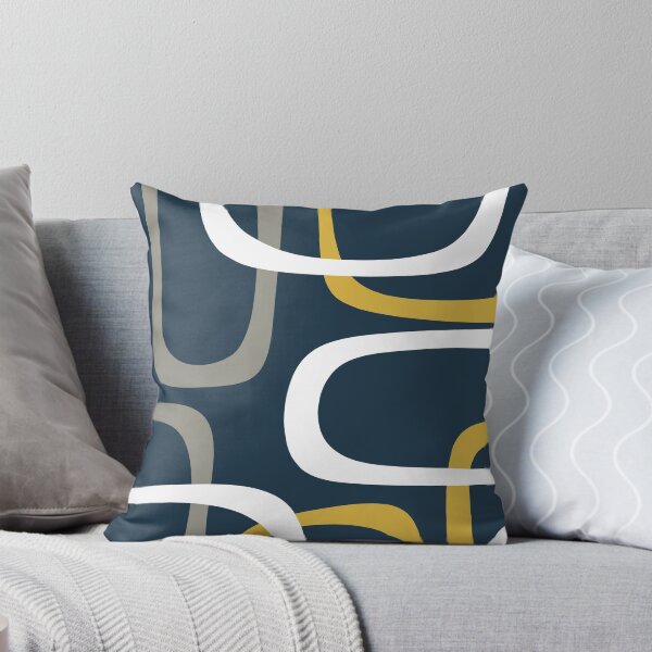 Artikel-Vorschau von Midcentury Modern Loops Retro-Muster in hellem Senf, Grau, Weiß und Marineblau, designt und verkauft von kierkegaard.