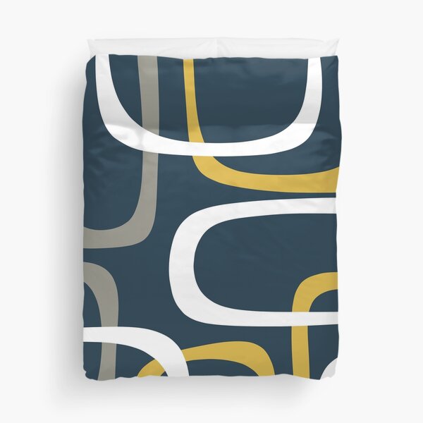 Item preview, Midcentury Modern Loops Retro Pattern in Light Mustard, Grey, White, and Navy Blue designed and sold by kierkegaard.