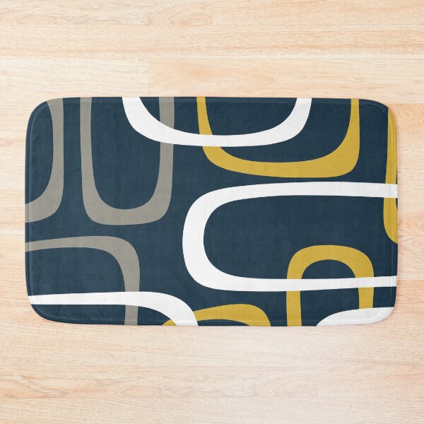 Item preview, Midcentury Modern Loops Retro Pattern in Light Mustard, Grey, White, and Navy Blue designed and sold by kierkegaard.