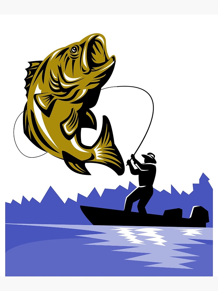 fisher pulling bass fish out of water | Poster
