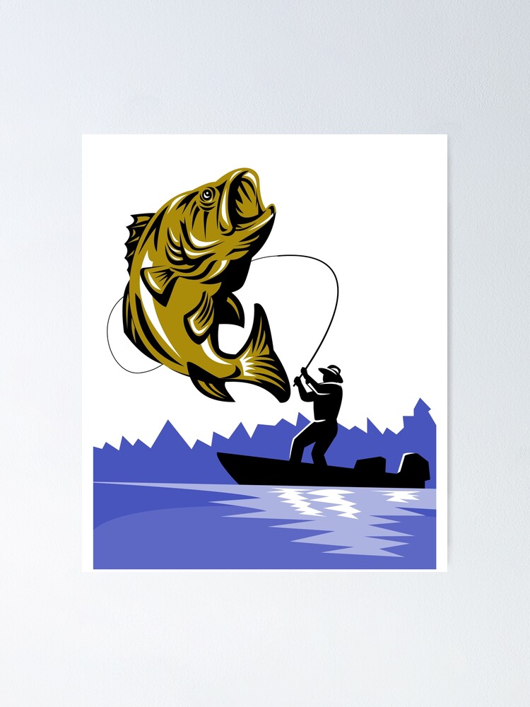 fisher pulling bass fish out of water  Poster for Sale by Tijn-W-B
