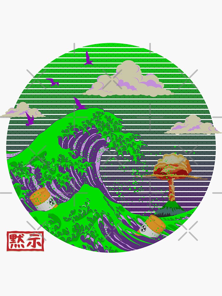 Kanagawa Great Wave Toxic Apocalypse Vaporwave Outrun Sticker By