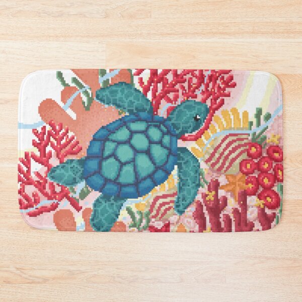 Item preview, Pixelated Green Turtle Swimming Slowly Passes Coral Reef designed and sold by HopeDetour.