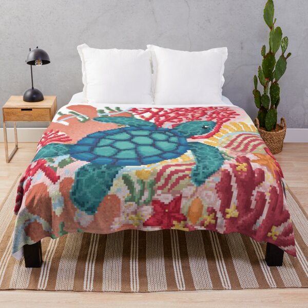 Item preview, Pixelated Green Turtle Swimming Slowly Passes Coral Reef designed and sold by HopeDetour.