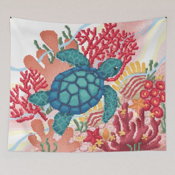 Item preview, Pixelated Green Turtle Swimming Slowly Passes Coral Reef designed and sold by HopeDetour.