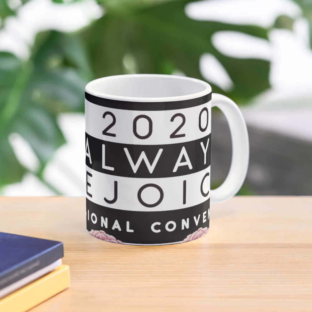 Always Rejoice - Black Stripes and Pink Flowers Mug