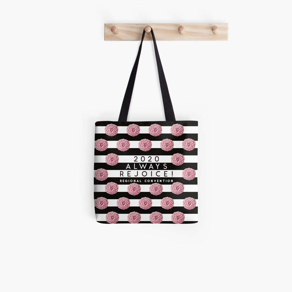 Always Rejoice - Black Stripes and Pink Flowers Tote Bag