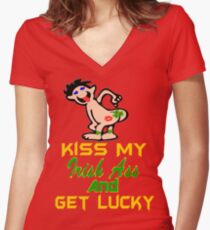 ★ټKiss My Irish Ass and Get Lucky Hilarious Clothing & Stickersټ★ Women's Fitted V-Neck T-Shirt