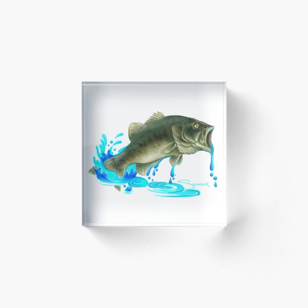 Jumping Bass Fish with Dripping Water Acrylic Block