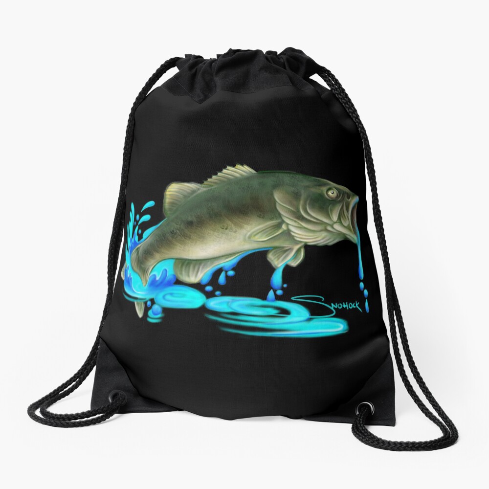 Jumping Bass Fish with Dripping Water Drawstring Bag