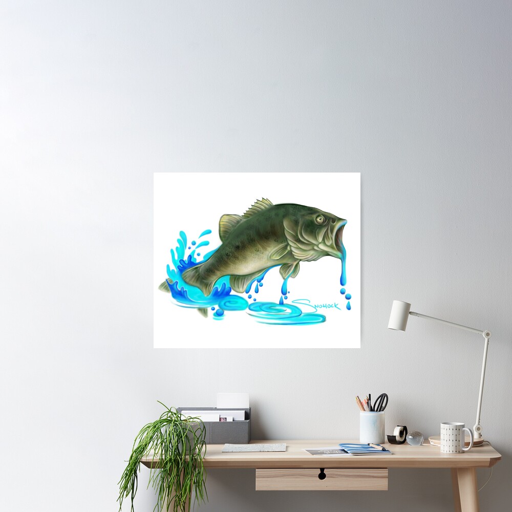 Jumping Bass Fish with Dripping Water Poster