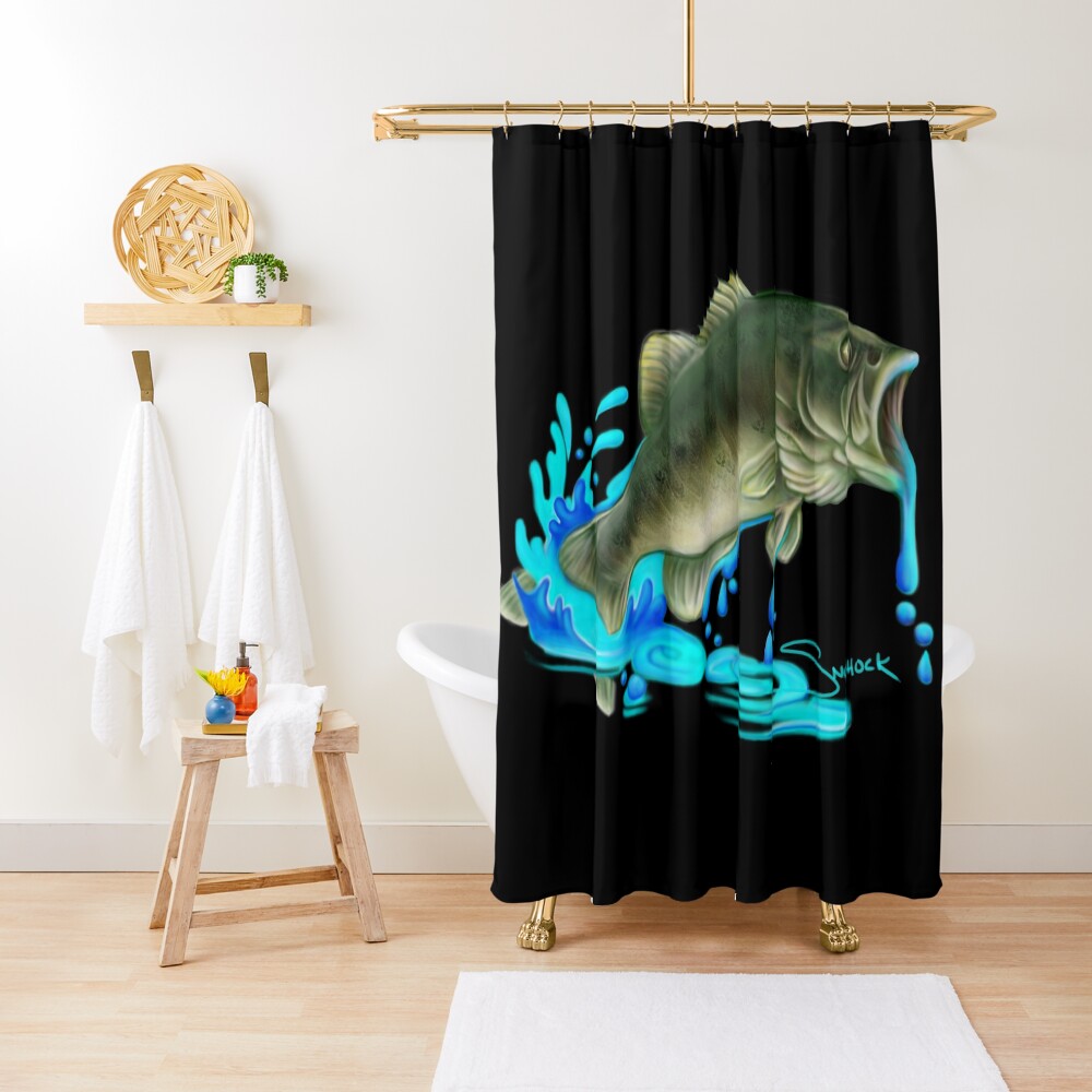 Jumping Bass Fish with Dripping Water Shower Curtain