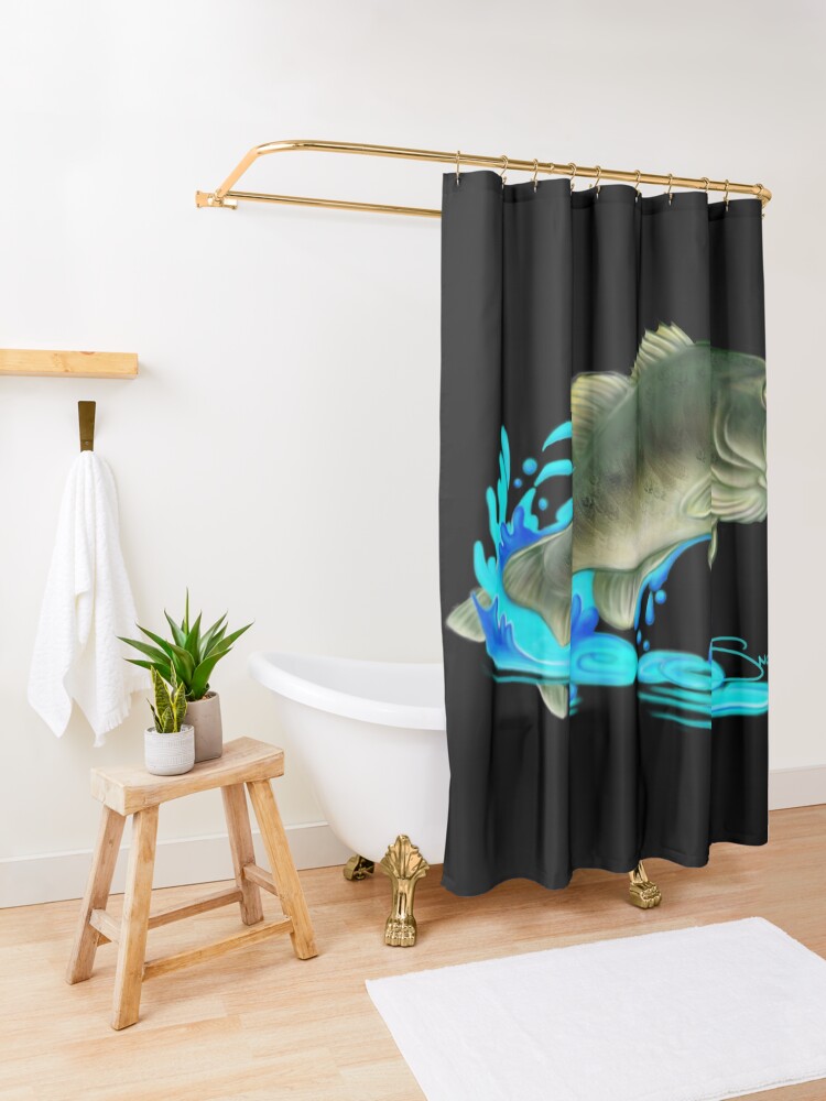 Alternate view of Jumping Bass Fish with Dripping Water Shower Curtain