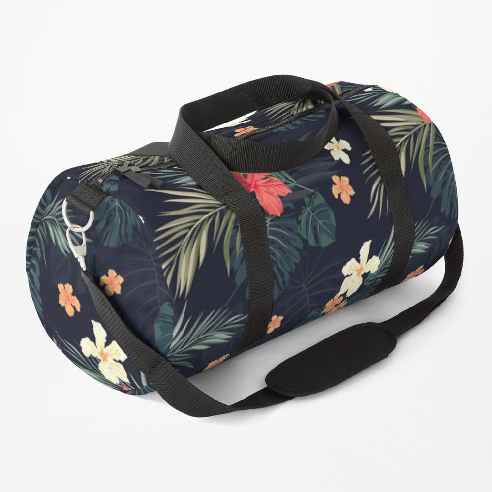Dark tropical flowers Duffle Bag