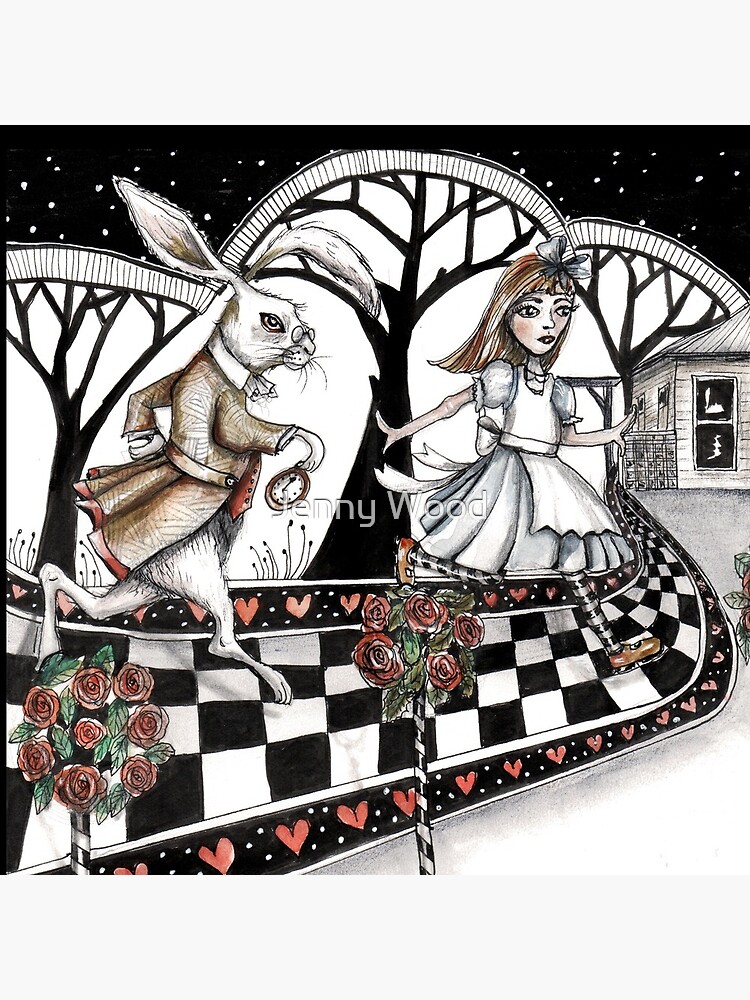 Thumbnail 2 of 2, Tote Bag, Skipping visitors Alice and rabbit designed and sold by dishmoptop.