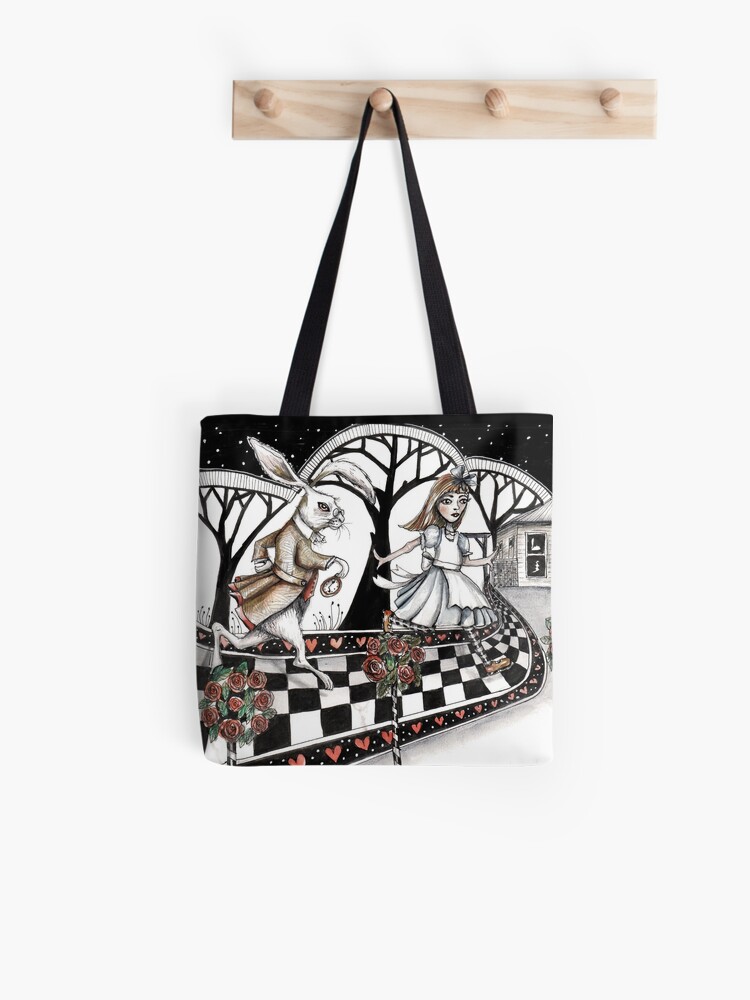 Thumbnail 1 of 2, Tote Bag, Skipping visitors Alice and rabbit designed and sold by dishmoptop.