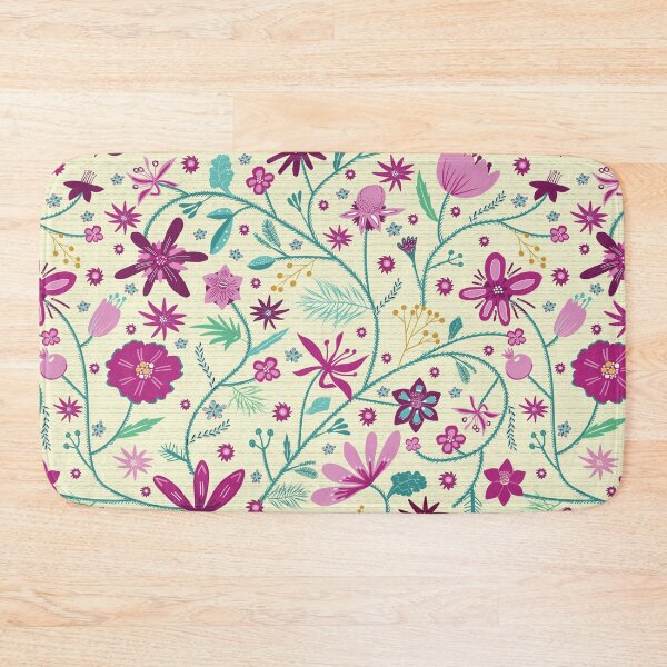 Artikelvorschau, Chintz-Blumenmuster in pink und smaragdgrün auf gelb entworfen und verkauft von colorofmagic.