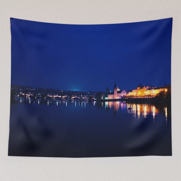 Item preview, Dark blue nightscape at Vltava River  designed and sold by Carmen Jost.