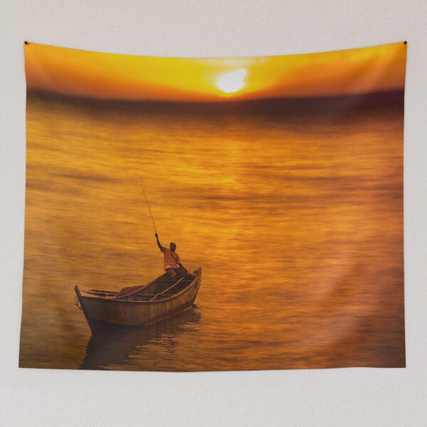 Item preview, Fisherman on Calm Lake at Sunset designed and sold by AyazL.