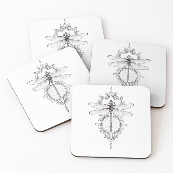 Item preview, Dragonfly mandala in pen and ink dotwork designed and sold by René Voortwist Pen and Ink art.