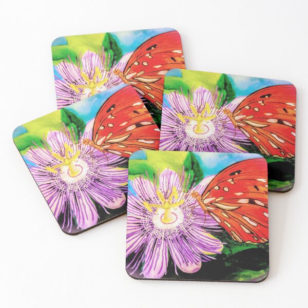 Item preview, Butterfly and passion flower, acrylic painting designed and sold by soniahannayart.