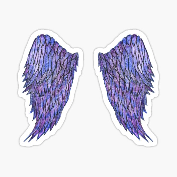 Purple Watercolour and Ink Angel Wings - Protected by Angels Sticker