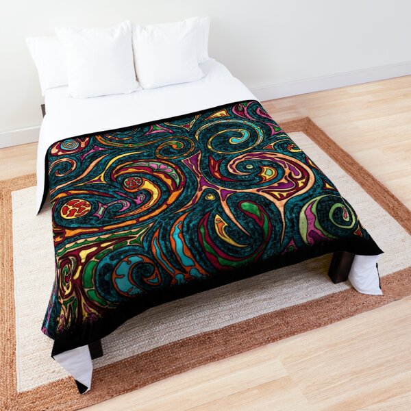 Colorful ethnic abstract painting, boho primitive arts Comforter