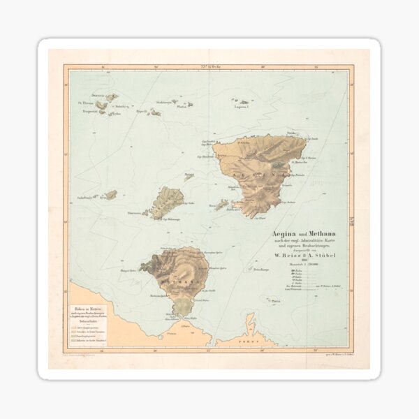 Vintage Aegina & Methana Greece Map (1866) Sticker