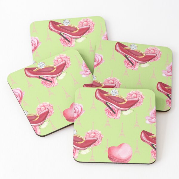 Item preview, French chic diamonds red stiletto - pink roses.  designed and sold by DavJen.