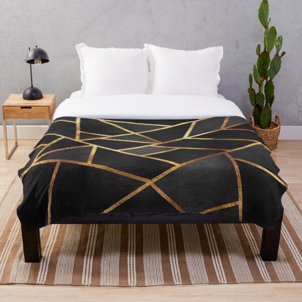 Black Gold Stone Geometric Throw Blanket