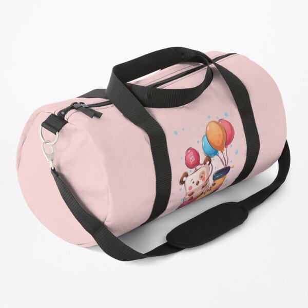 Bear with balloons sitting on the big shoe Duffle Bag